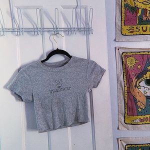 Grey Cropped Playboy Tee